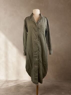 Uniqlo Size M Utility Shirt Dress Olive Green Oversized Cotton Midi Capsule